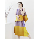 Wear Three Houses Folded 2025 Sleeveless Splicing Ribbon Loose Top High Waist Folded Skirt