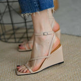 Zingj Summer Wedge Sandals Female Apricot High Heel With A Loose Cake Solid Color Hollow Sandals-Outfit