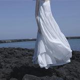 MAO Yamamoto Dark Summer Beach Black White Super Long Irregular Big Swing Elegant Suspender Dress Women Femme Y2K