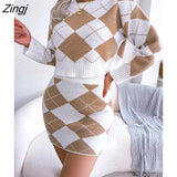 Sweet White cloud printed Two-Piece skirts sets Women's New O Neck Long-Sleeved Loose Sweater with skirts 2 piece