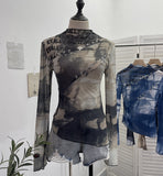 Pure Want To Play The Bottom Of The Long-Sleeved T-Shirt Design Hollow Print Irregular Mesh Yarn Personality Hottie Top