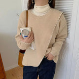 Winter Korean Style Elegant Fashion Sweet Sweater Lady Side Slit All-match Loose Casual Knitted Pullover Top Women