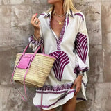 And Summer 2025 New Leisure Long Shirt INS Loose Vacation V-Neck Dress