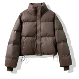 Korean Short Standing Collar Down Cotton-Padded Jacket Lady Autumn And Winter New Advanced Sense Temperament Casual Small Warm Cotton-Padded Jacket-Outfit