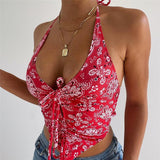 blouse Brown Camis Ruched Tie Up Crop Top Y2K Harajuku Tank Top Backless Halter Cute Tee Top Women Party Beach Sweat