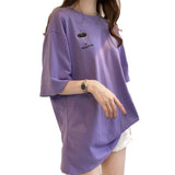 Zingj Summer New Embroidered Short-Sleeved T-Shirt Women With The Same Clothes Korean Version Versatile Medium Long Top