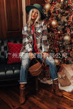 The Ins Winter Christmas Street Hipster Long Sleeve Lapel Loose Type Women's Fur Plaid Coat-Outfit
