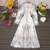 2021 Spring Women New Print Blouses Maxi Dres Chic Streetwear Long dress Robe Long Sleeve Single Breasted A-line