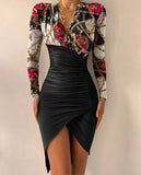 Dresses For Women V Neck Leopard Stitching Print Sexy Dress Women Autumn High Waist Slim Office Ladies Dress