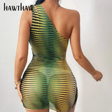 Women Sexy Summer Sleeveless One Shoulder See Through Bodycon Party Mini Dress 2021 Female Clothing Streetwear