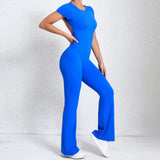 Zingj Back Short Sleeve Nude Yoga Suit Wearing A Fitness Horn Tisuit-Outfit