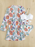 Beach Cover Up And Bikini Set Sexy Swimwear Women Hollow Out Swimsuit High Waist Biquini Female Print