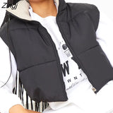 Women's Autumn Winter Crop Tops Fashion Puffer Lightweight Vest Contrast Color Sleeveless Down Streetwear Jacket