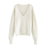 2021 Sexy Deep v-neck Sweater Off Shoulder Sweater Green White Knitted Tops Korean Winter