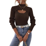 Women's Spring Autumn Outfit Sets Solid Color High Neck Long Sleeve Short Knitwear Ribbed Sling Vest Shirt 2pcs Knitted