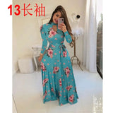 Spring Autumn Bohemia Flower Print Women's Dress Cuasla Hollow Out Long Sleeve Maxi Dresses Fashion Tunic Party Dress