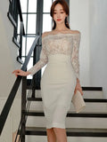 Stitching Lace Sexy Dress 2025 New Korean Style Temperament Medium-Long Bag-Buffet