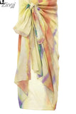 Tie Dye Pareo Wrap Skirt Woman Print Summer Beach Skirt Women High Waist Midi Skirt Woman Fashion Streetwear Women's