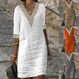 Solid Color Half Sleeve Cotton Linen