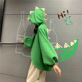 Harajuku Dinosaur Hoodies Women Kawaii Winter Fleece Oversized Sweatshirt Thicken Korean Fashion Alt Cartoon