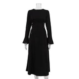Zingj 2023 New Fashion Temperament Horn Sleeve Floral Dress Round Collar Waist Design Sense Long Skirt-Outfit
