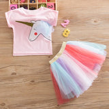 Clothing Sets 2021 Summer Princess Girl Bling Star Flamingo Top + Unicorn Print Dress 2pcs Set Children Clothing