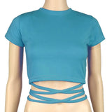 Summer Women Black Short T-Shirts Sexy Crop Tops Short Sleeve Bandage Tee Tops Female Shirts Fashion Woman