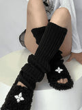 Warm Solid Color Ribbed Knit Leg Warmer- Outfit