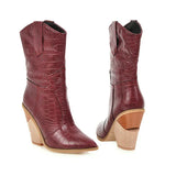 Autumn Women Boots Pu Leather Wedge High Heel Ankle Boots Winter Cowboy Boots Fashion Western Boots Woman Denim