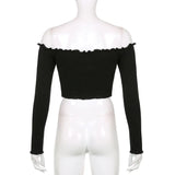 Shoulder Sexy Gothic Crop Top T-Shirts Grunge Clothing Tee Cyber Y2K Shirt Core Tops Women Clothes crop Rhinestone