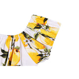 Women's Tshirt Vintage Retro Party Wear Lemon Print Yellow Short Sleeve Off Shoulder Lace-Up Slim Ladies Summer Tops Tee