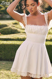 A Line White Dress Short Lace Holiday Club Party Dresses Casual Mini Sweet Back Lace Up Birthday Dresses for Women