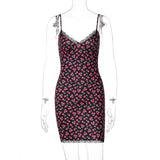 Sexy V-neck Lace Sling Print Temperament DressOutfit