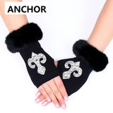 FUNKY 2021 New Fashion Winter Gloves Faux Fur Collar Skulls Heart Stars Knitted Gloves Without Fingers For Women