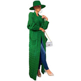 Knitted Women Long Twist Sweater Solid Cardigan with Big Pocket 2022 Autumn Winter Crochet Loose Office Lady Long