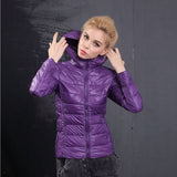 New Spring Autumn Ultra Thin Women Jacket Short Design Hooded Duck Down Coat Female Stand Collar Plus Size