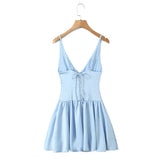 Satin Deep V-neck Strap Mini Dress- Outfit