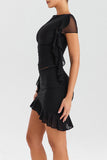 Mesh Ruffle Short Sleeve Top And Mini Skirt Set-Outfit