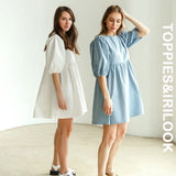 Babydoll Dress 100% Cotton Woman O-neck Short Mini Dress Lantern Sleeve Blouses Female A-line Ladies Dresses Summer