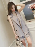 and Summer Medium Long Suit Vest Coat+pleated Suspender Dress Fashion Suit Women's Leisure Two-piece Set Two Piece