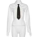 Station 2022 Autumn New Women's Solid Color Chromic Collar Fashion Tie Umbilled Long-Sleeved