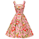 Summer Vintage Rockabilly Dress 50s 70s Big Swing Floral Polka Dot Print Audrey Hepburn Casual A Line Retro 60s