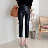 Leather High Waisted Harem Pants Women Fashion Female PU Ankle