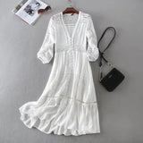 2022 Summer Women Long Tunic Beach Dress Sundress Long Sleeve White Lace Sexy Boho Maxi Dress Holiday