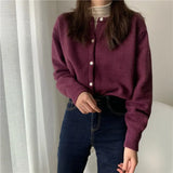 Women Solid Crew Neck Retro Basic Jumper Sweater Knitted Harajuku Long Sleeve Loose Outerwear Chic Casual Daily
