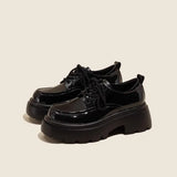 Zingj Ace Small Leather Shoes Female British Platform Black High Heel Height Autumn Winter Work Shoelaces Heel Round