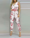 Ladies Summer Sexy V Neck Sleeveless Plain Sleeveless Pocket Design Backless Casual Women's Long Jumpsuits (Without
