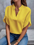 Women's Summer Casual Pure Color V-Neck Loose Shirt Top