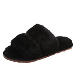 Size Wool Slippers Female Fashion Wear Elastic With Parallel Bars Open Toe Flat Bottom Warm Cotton Shoes Indoor Cotton