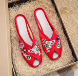 Zingj Embroidered Cloth Shoes Cloth Art Outside Wear Slippers Summer Cool Drag National Wind Retro Xiangyun Fish Mouth Women's
